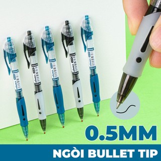 Hộp 10 Bút Gel Bấm Có Ruột Gel Thay Thế, Bút Gel Béo MONDEZ Ngòi 0.5mm Mực Xanh Đen Viết Siêu Trơn, Không Gai M15008
