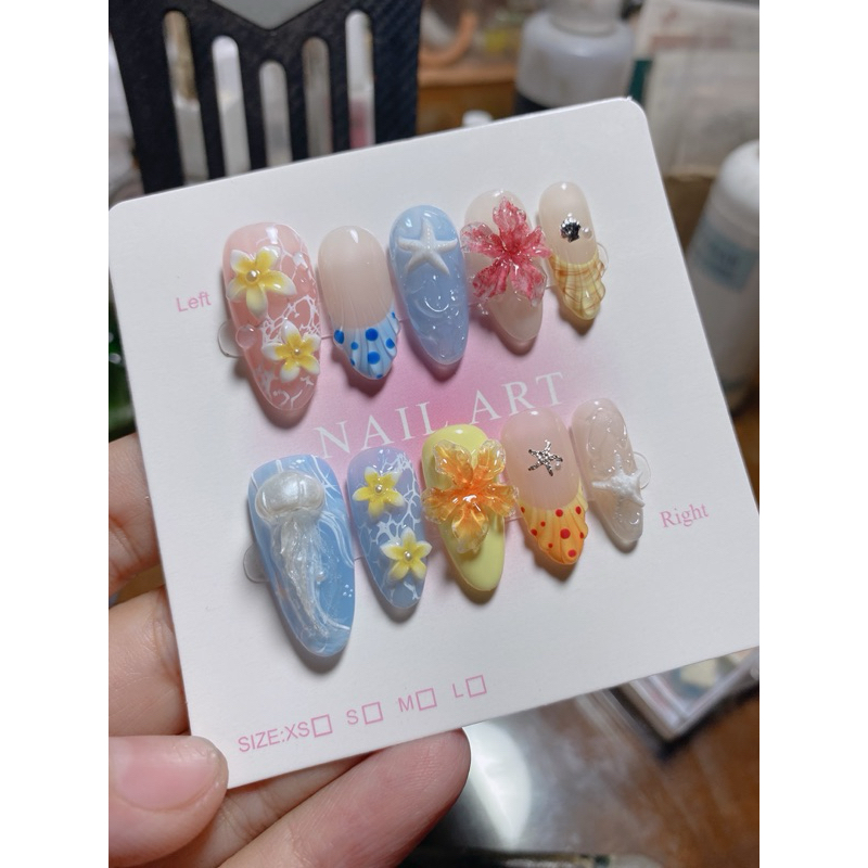 385. nailbox hè, biển, sứa, hoa sứ gel nổi