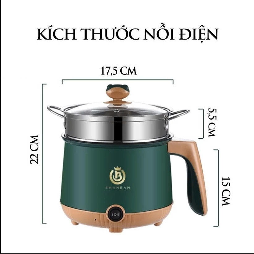 Nồi Lẩu Điện Mini Nấu Mì 2 Tầng Kèm Giá Hấp Đa Năng Nướng Luộc Chiên Chống Dính Vấn Đá Tiện Lợi Ca nấu mì N2 New
