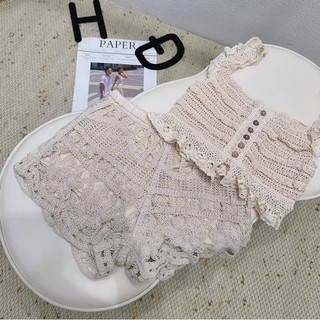 Áo ren cánh tiên cúc dừa chun lưng free size mix quần short ren đi biển 935