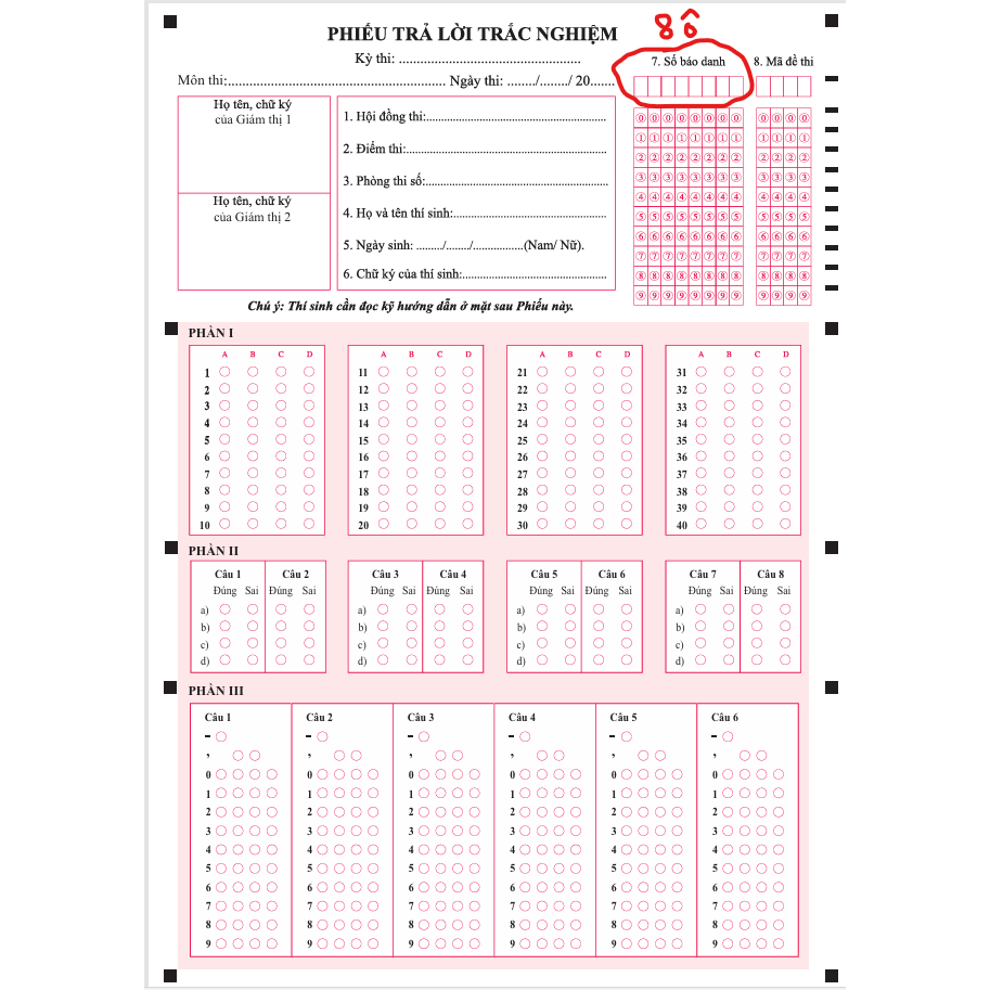 (NEW) 100 tờ Phiếu thi trắc nghiệm THPT2025 - Mẫu Bộ GD mới nhất  8 số báo danh, 4 ô mã đề - MẪU 2025 cv1239