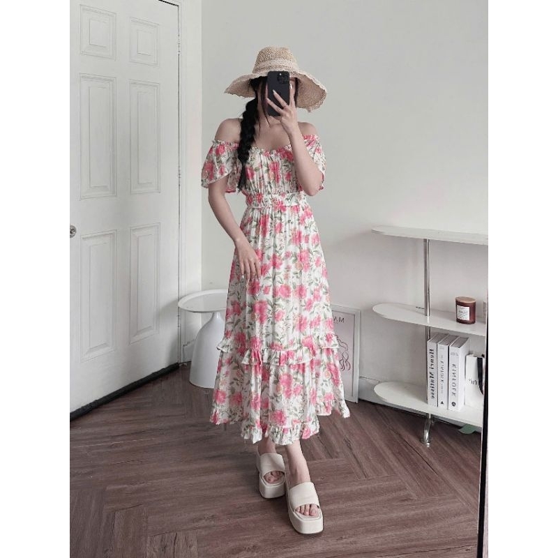 (Sale) Đầm maxi tơ hoa BluPepper* bigsize - dư xịn