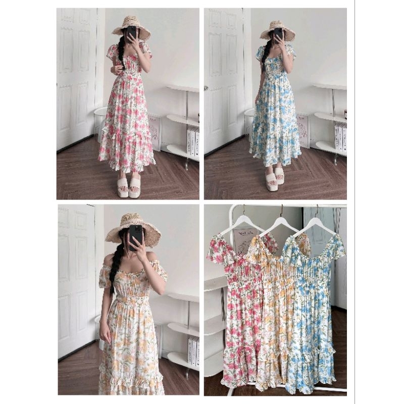 (Sale) Đầm maxi tơ hoa BluPepper* bigsize - dư xịn