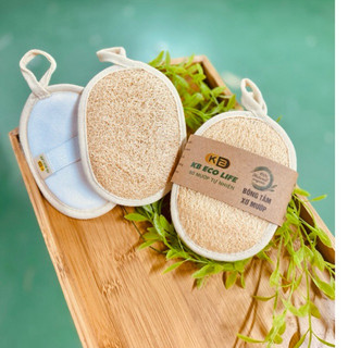 COMBO 2 BÔNG TẮM XƠ MƯỚP KBEcolife (oval 1 mặt xơ, size M) tẩy tế bào chết ,làm sạch da