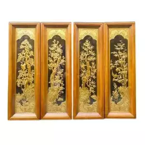 Tranh Đồng Tứ Quý , Mạ Vàng 24K ( 28x88cm ) - Cửu Diệu Thiên - TQ015