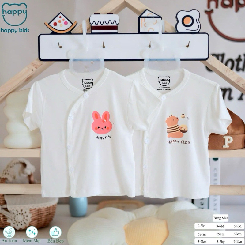 (HK 021) Combo 3-5 áo cộc trắng Happy Kids thun lạnh mềm, mát cho bé 3-9kg