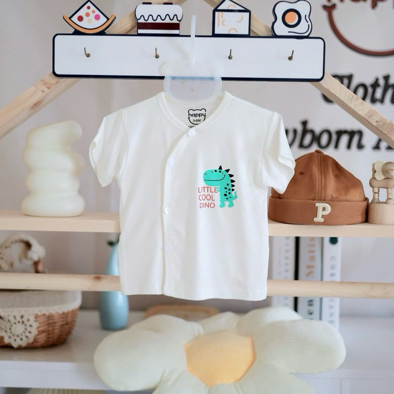 (HK 021) Combo 3-5 áo cộc trắng Happy Kids thun lạnh mềm, mát cho bé 3-9kg