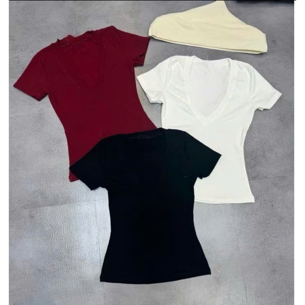 Ao thun cổ V cộc tay. Chất tun co dãn cao cấp. dáng ôm. cám kết chất đẹp (AN2) Nữ Top Áo Women