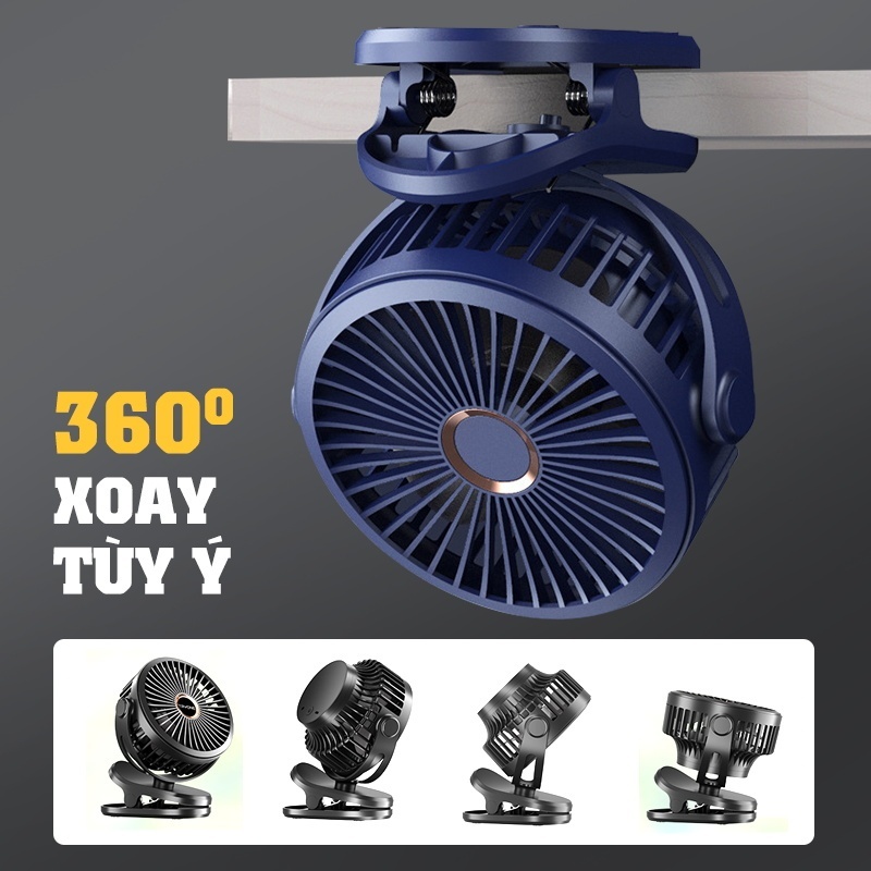 Quạt Điện Kẹp Mini Để Bàn 20000mAh Nâng Cấp Dung Lượng Pin Sạc, Quạt Kẹp Bàn Xoay 360 5 Chế Độ Gió 3 chế độ đèn