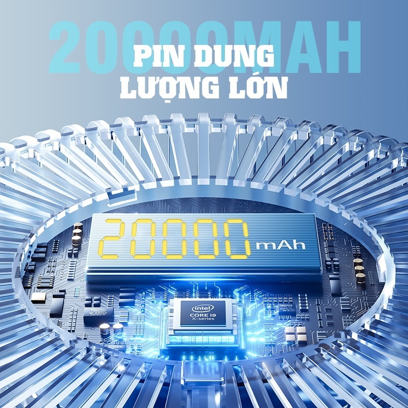 Quạt Điện Kẹp Mini Để Bàn 20000mAh Nâng Cấp Dung Lượng Pin Sạc, Quạt Kẹp Bàn Xoay 360 5 Chế Độ Gió 3 chế độ đèn