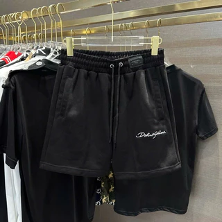 Quần short nam chất liệu nỉ chân cua thêu chữ kí Đôn Chề đùi phối thêu logo mác chữ kim loại eo basic