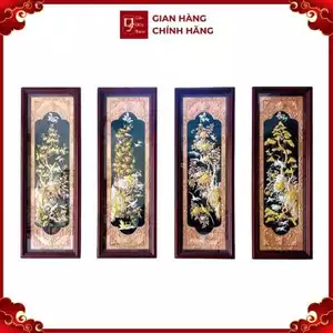 Tranh Đồng Tứ Quý , Dát Vàng Bạc ( 61x1m76 ) - Cửu Diệu Thiên - TQ019