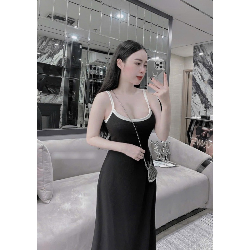 Váy Dây viền dáng dài xòe ( có gắn tăng đưa điều chỉnh) có size lớn Bầu Bí mặc thoải mái