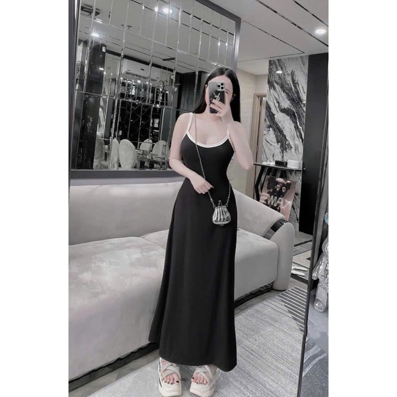 Váy Dây viền dáng dài xòe ( có gắn tăng đưa điều chỉnh) có size lớn Bầu Bí mặc thoải mái