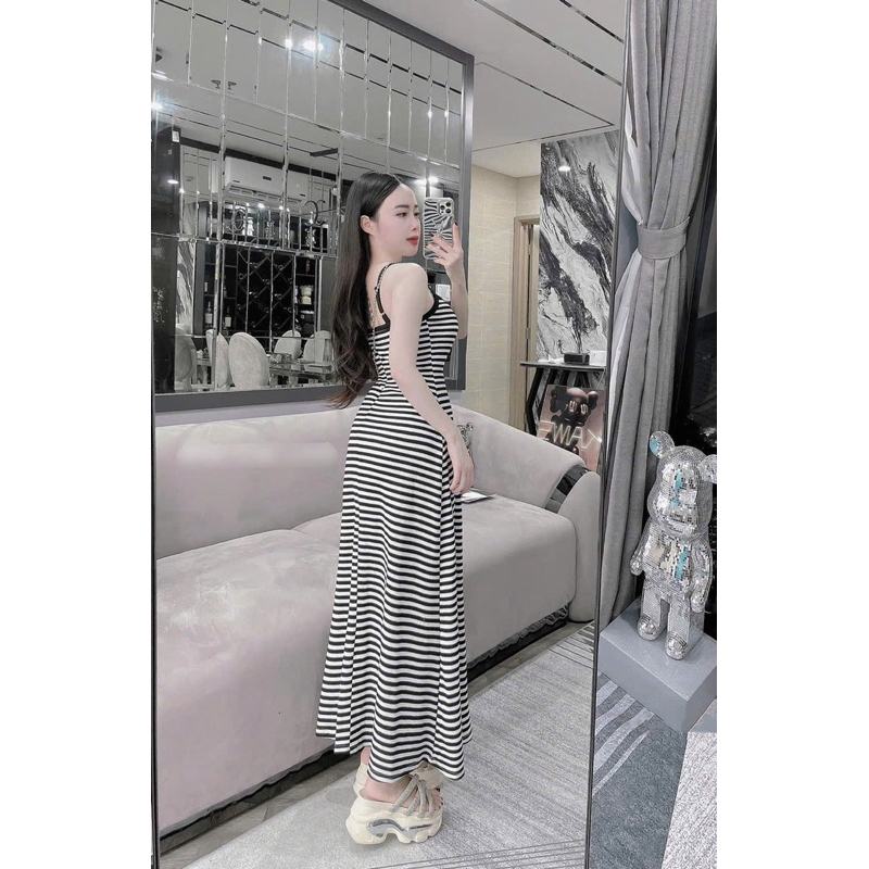 Váy Dây viền dáng dài xòe ( có gắn tăng đưa điều chỉnh) có size lớn Bầu Bí mặc thoải mái