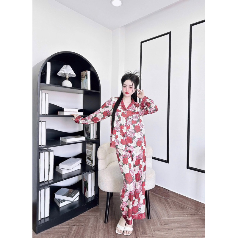 (45-65kg) Bộ pijama mặc nhà cho nữ lụa latin mềm mát tay dài quần dài