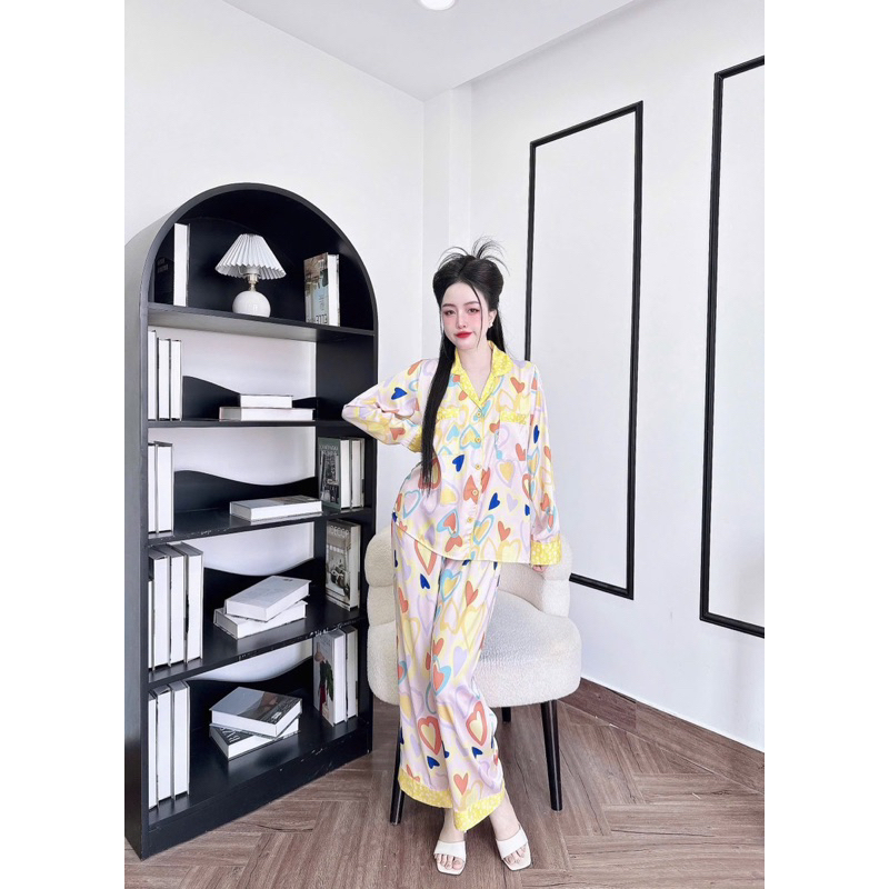 (45-65kg) Bộ pijama mặc nhà cho nữ lụa latin mềm mát tay dài quần dài