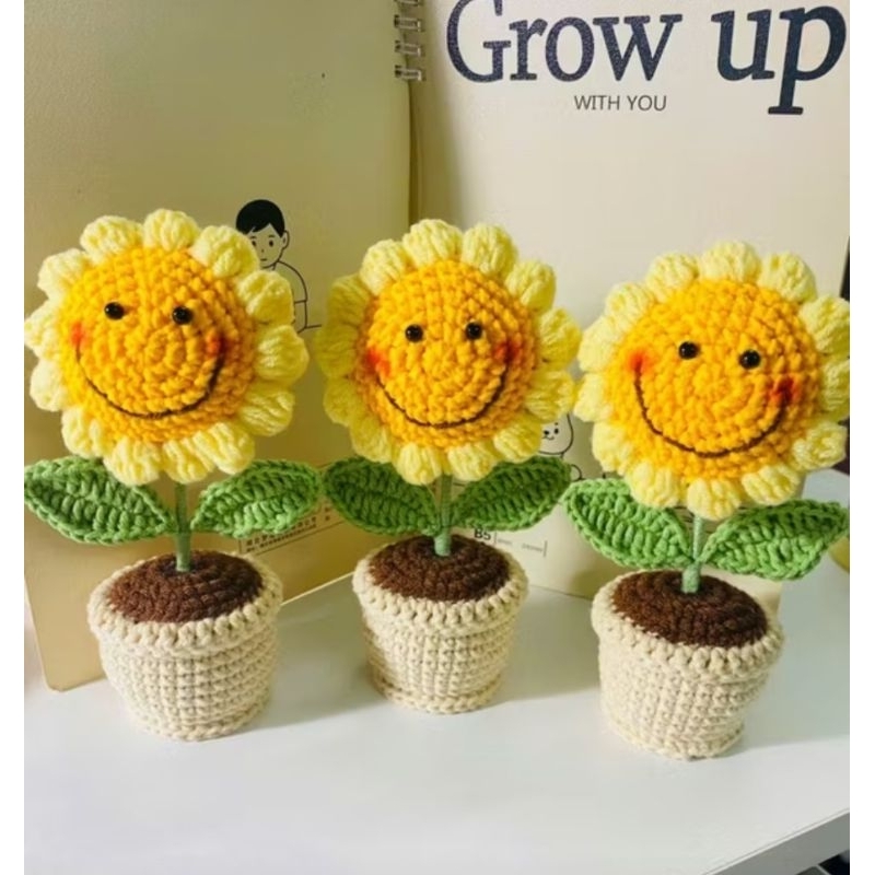 Chậu Hoa Hướng Dương Len , Chậu Hoa Len Để Bàn, Chậu Hoa Len Handmade