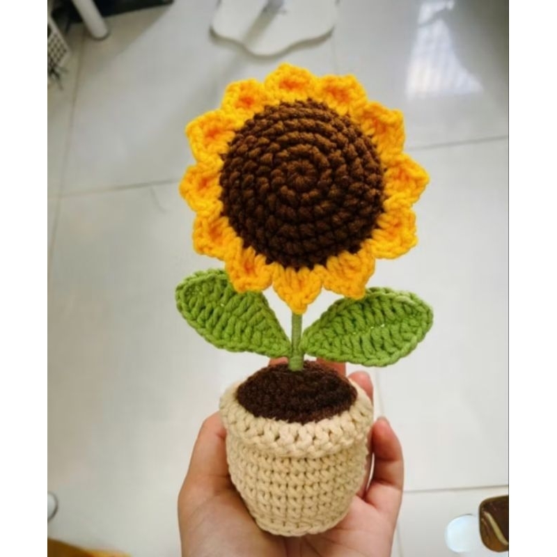 Chậu Hoa Hướng Dương Len , Chậu Hoa Len Để Bàn, Chậu Hoa Len Handmade