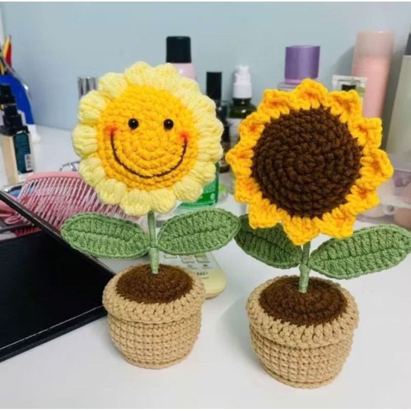 Chậu Hoa Hướng Dương Len , Chậu Hoa Len Để Bàn, Chậu Hoa Len Handmade