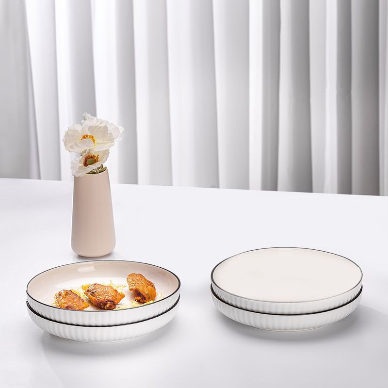 Bát Đĩa sứ ăn cơm trắng Viền Đen Vân Sọc sang trọng -  Gốm Sứ Cao Cấp