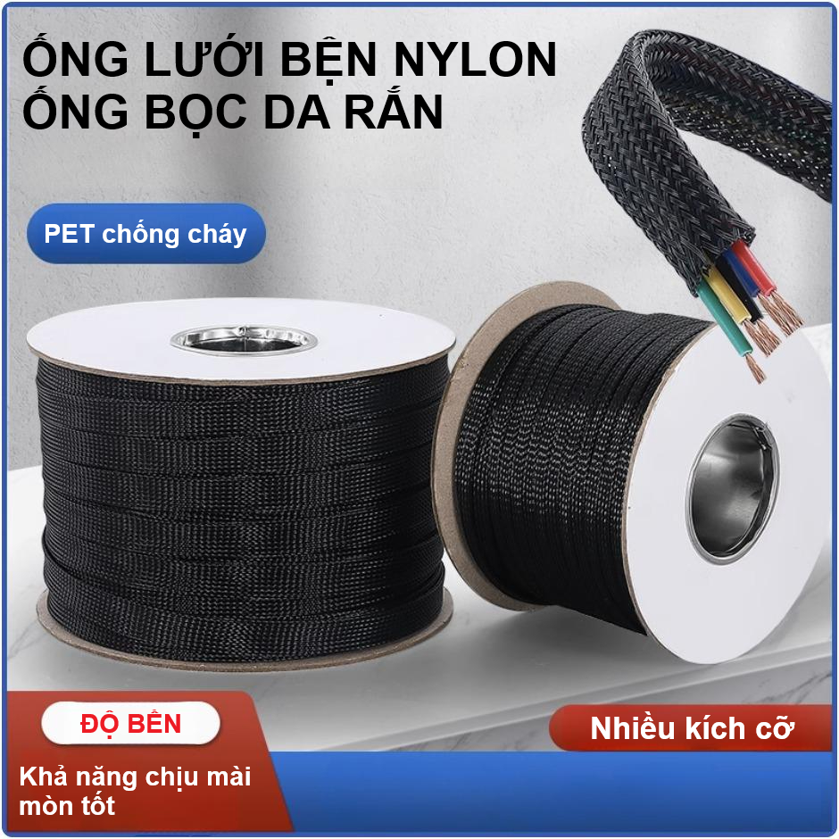 10 MÉT Ống Lưới Bện Nylon chống cháy PET Đen, Ống Bảo Vệ cáp tín hệu ...