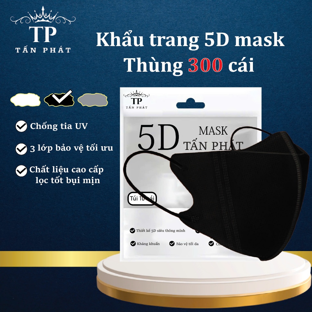 [Combo 300 Cái] Khẩu Trang 5D Tấn Phát 3 Lớp Kháng Khuẩn,Chống Nắng,Tia UV.