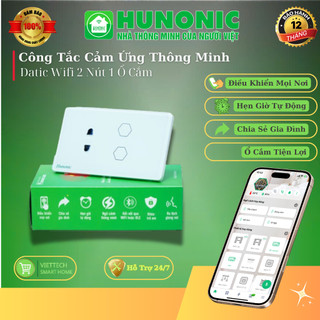 Công tắc cảm ứng wifi Hunonic Datic - 2 nút kèm 1 ổ cắm điều khiển kiểm soát trên điện thoại !