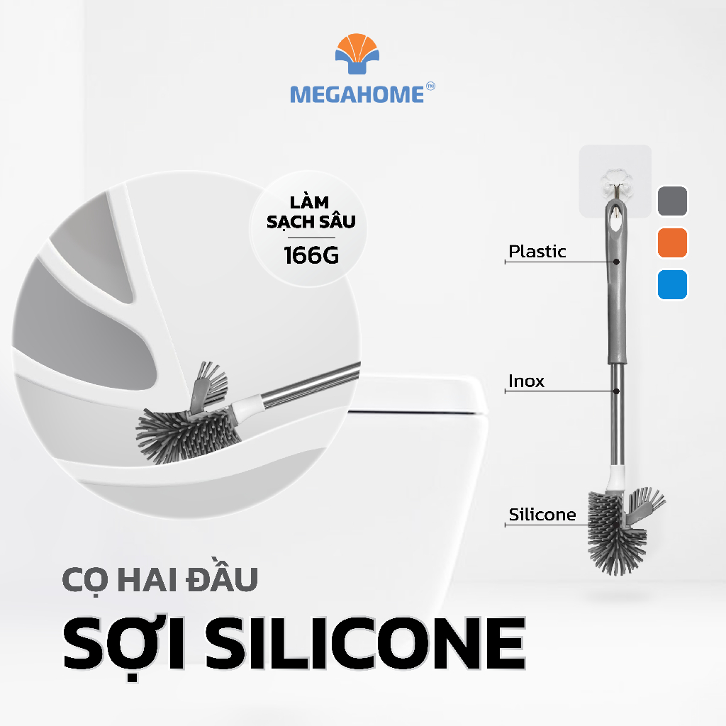 Cọ toilet silicon hai đầu Megahome rửa bồn cầu, toilet, nhà tắm, nhà vệ ...