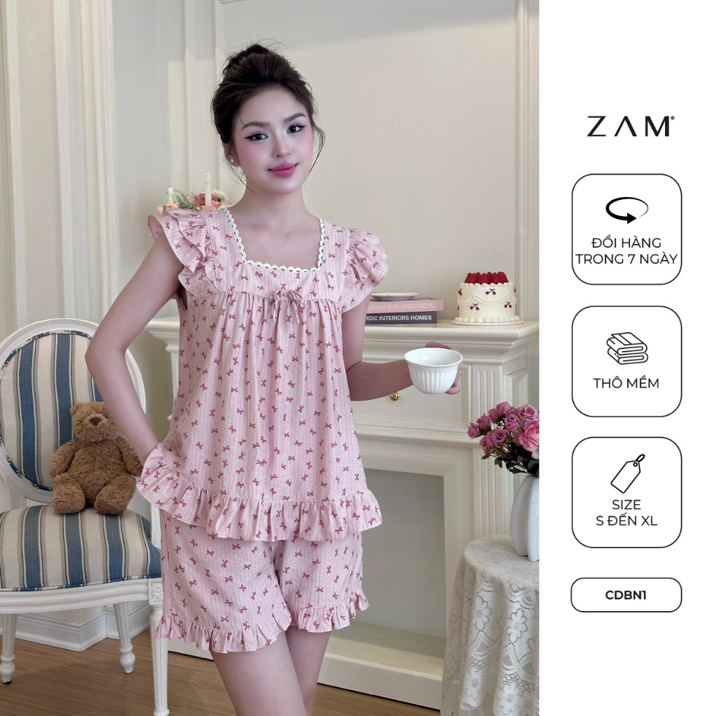 Ảnh BỘ MẶC NHÀ SHE BY ZAM - CDBN - BỘ NGẮN TAY QUẦN ĐÙI BÈO NƠ CÁNH TIÊN 4