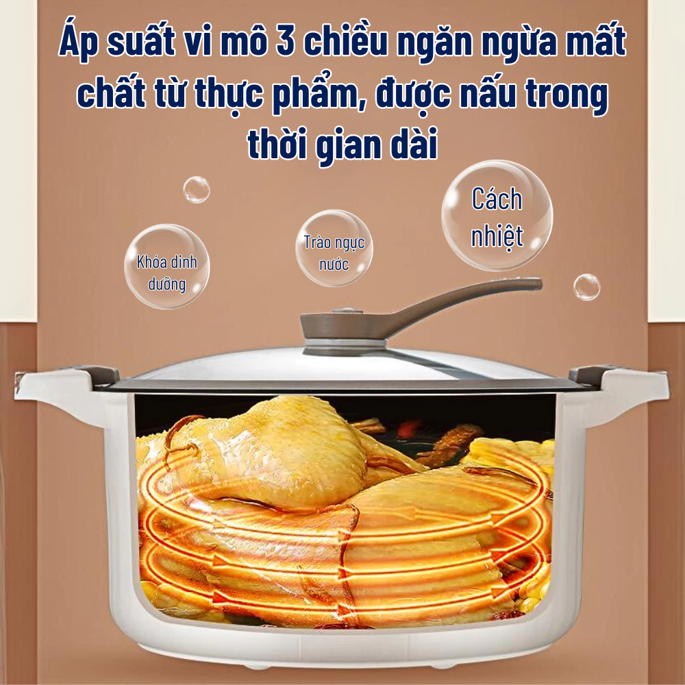 Nồi Áp Suất Đa Năng Dung Tích 5L Hầm, Xào, Nấu, Lẩu, Chiên, Súp, Canh, Size 28cm Có Lớp Chống Dính