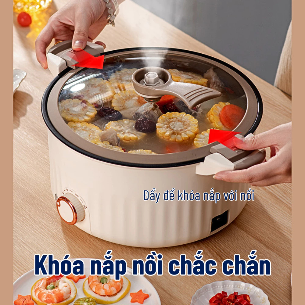 Nồi Áp Suất Đa Năng Dung Tích 5L Hầm, Xào, Nấu, Lẩu, Chiên, Súp, Canh, Size 28cm Có Lớp Chống Dính