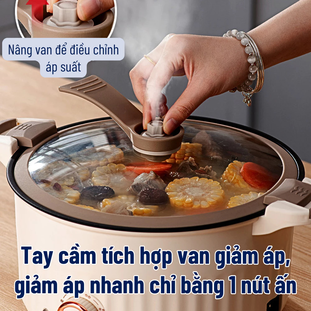 Nồi Áp Suất Đa Năng Dung Tích 5L Hầm, Xào, Nấu, Lẩu, Chiên, Súp, Canh, Size 28cm Có Lớp Chống Dính