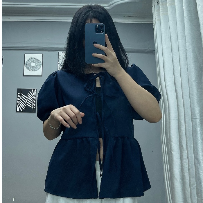 Áo babydoll kèm áo quây buộc dây nơ xinh xỉu, dáng rộng freesize dưới 56kg MUZA  A05