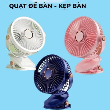 Quạt tích điện 5 chế độ gió mini để bàn, Quạt kẹp bàn, Kẹp Xe Đẩy xoay 360 độ pin sạc