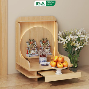 Bàn thờ thần tài ông địa có đèn LED kích thước phong thủy thu hút tài lộc thương hiệu IGA - GP337