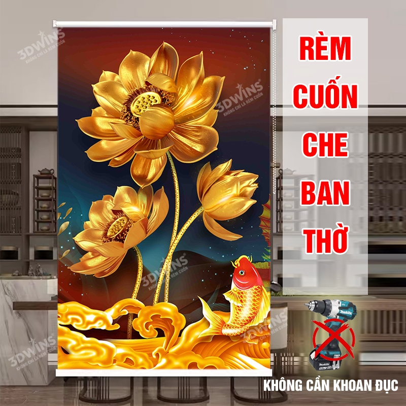 Rèm Che Ban Thờ Không Khoan In Theo Mọi Kích Thước Số Đo Yêu Cầu Dễ Dàng Lắp Đặt