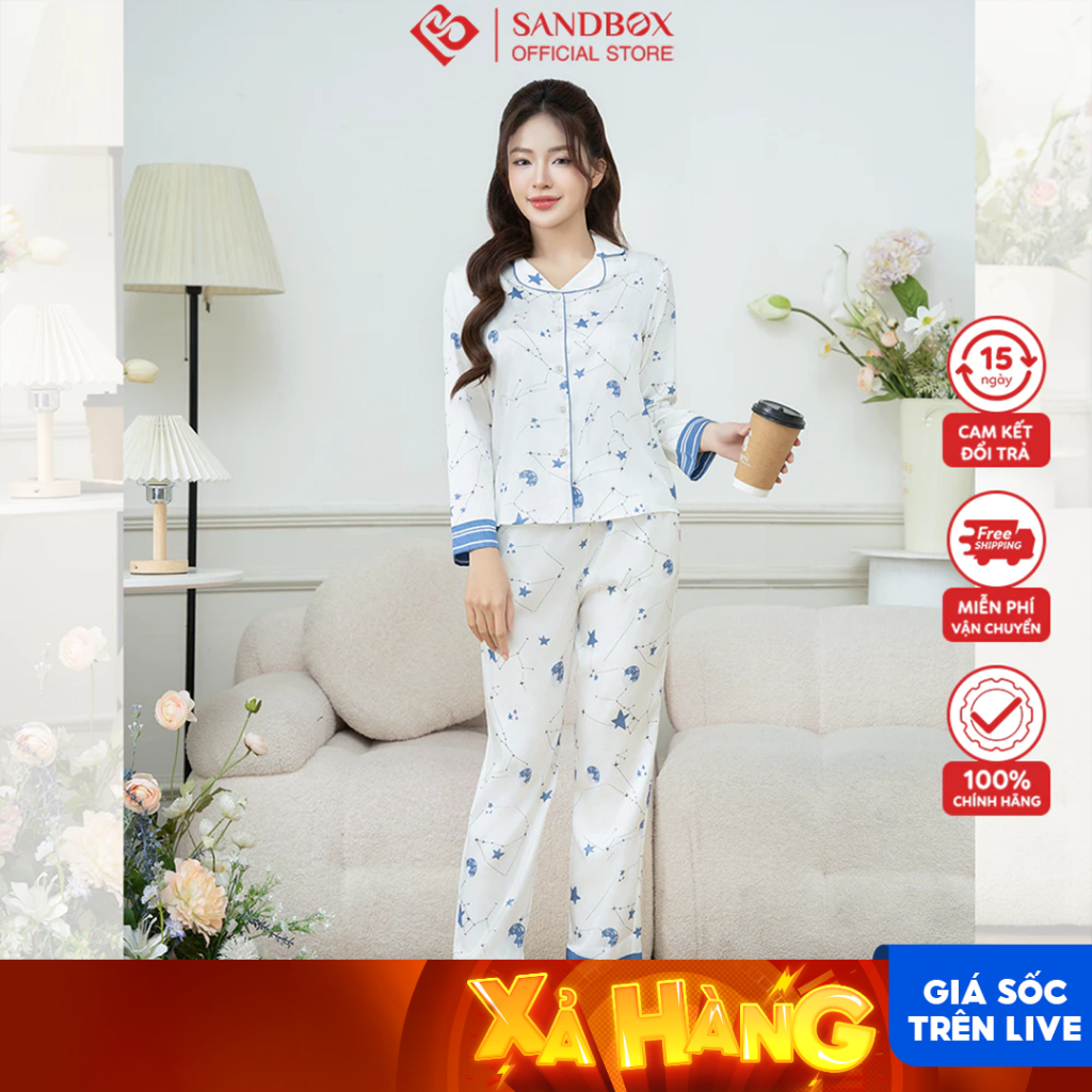 Ảnh Đồ Bộ Nữ Pijama Dài Tay SANDBOX Lụa Xước Cao Cấp Họa Tiết Nhẹ Nhàng, Sang Trọng (BPD24006) 1