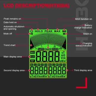 HABOTEST HT628A/b Máy dò bức xạ điện từ Từ trường AC điện trường phát hiện bức xạ tần số cao Buzzing flash báo động đôi