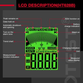 HABOTEST HT628A/b Máy dò bức xạ điện từ Từ trường AC điện trường phát hiện bức xạ tần số cao Buzzing flash báo động đôi