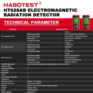 HABOTEST HT628A/b Máy dò bức xạ điện từ Từ trường AC điện trường phát hiện bức xạ tần số cao Buzzing flash báo động đôi