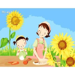 Tranh tô màu theo số hóa Madoca có khung 40x50cm cùng mẹ nấu ăn T497