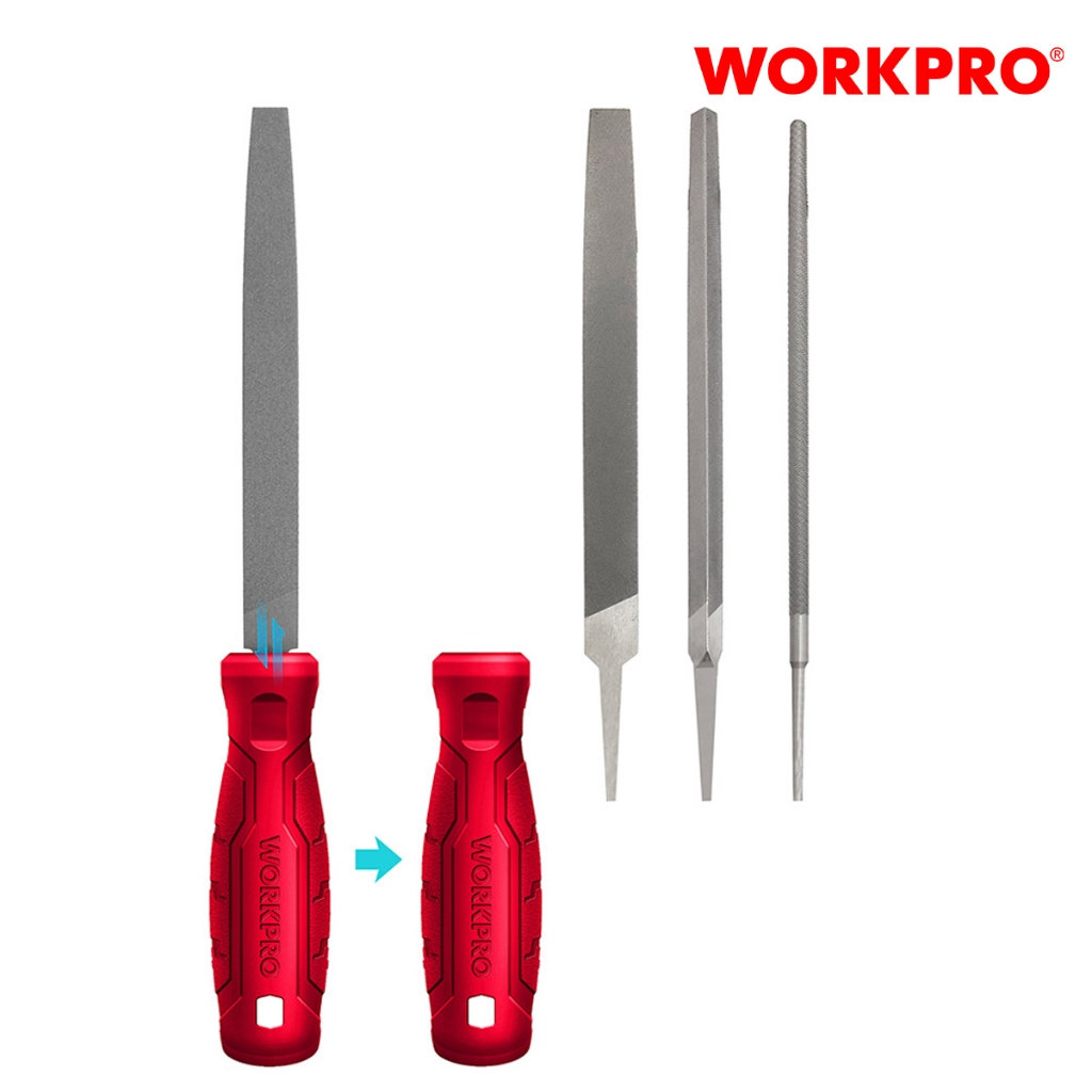 Bộ giũa đa năng 5 chi tiết WORKPRO WP251017 gồm 1 cán và 4 giũa tròn, dẹt, bán nguyệt, tam giác - Hàng chuẩn chính hãng