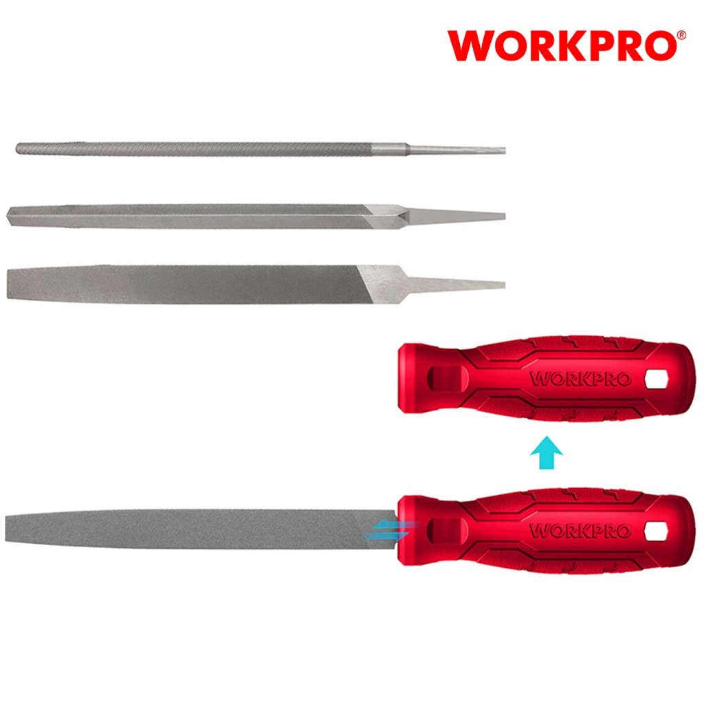 Bộ giũa đa năng 5 chi tiết WORKPRO WP251017 gồm 1 cán và 4 giũa tròn, dẹt, bán nguyệt, tam giác - Hàng chuẩn chính hãng