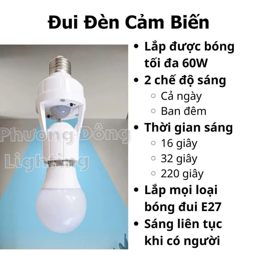 Đuôi đèn cảm ứng chuyển động E27, tự bật tắt khi đến gần,cảm biến hồng ngoại tự động