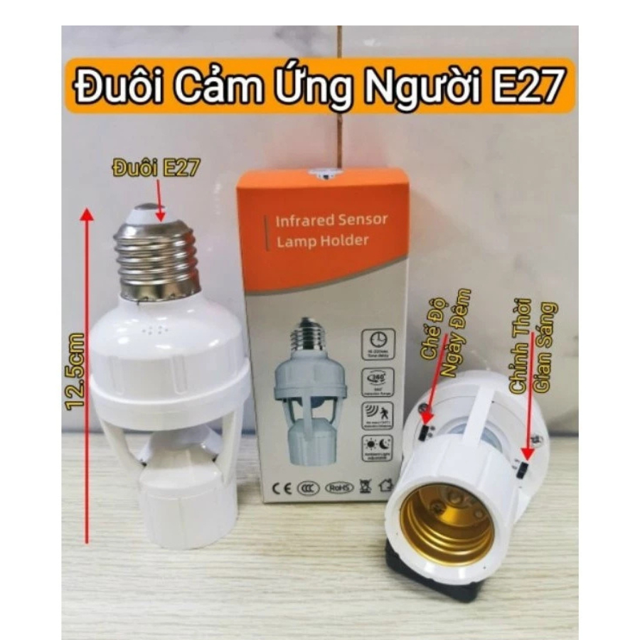 Đuôi đèn cảm ứng chuyển động E27, tự bật tắt khi đến gần,cảm biến hồng ngoại tự động