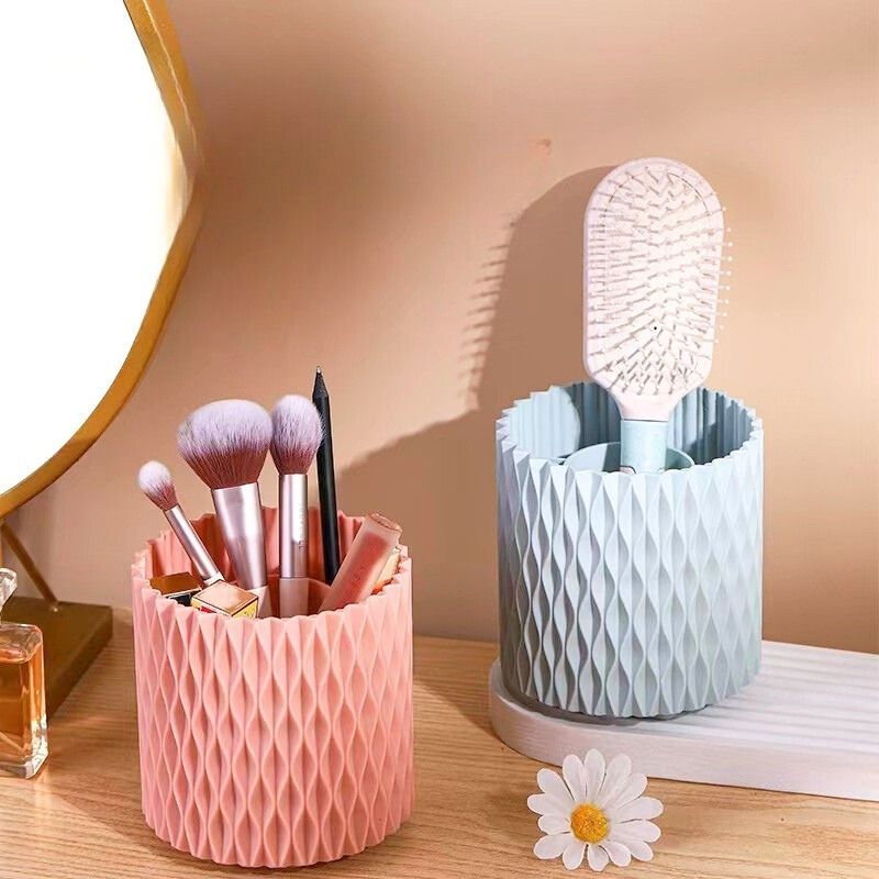 Hộp Đựng Cọ Trang Điểm Xoay Tròn ENODA HOME, Ống Đựng Đồ Makeup Để Bàn Chia Ngăn Tiện Lợi R015