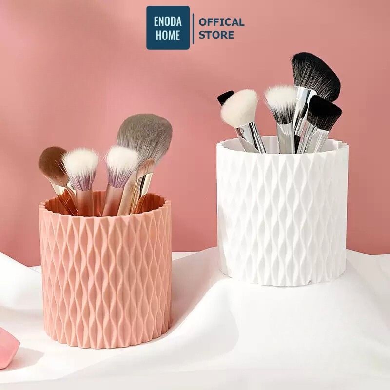 Hộp Đựng Cọ Trang Điểm Xoay Tròn ENODA HOME, Ống Đựng Đồ Makeup Để Bàn Chia Ngăn Tiện Lợi R015