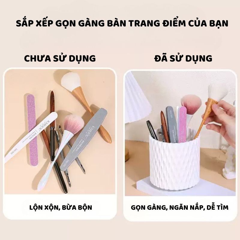 Hộp Đựng Cọ Trang Điểm Xoay Tròn ENODA HOME, Ống Đựng Đồ Makeup Để Bàn Chia Ngăn Tiện Lợi R015