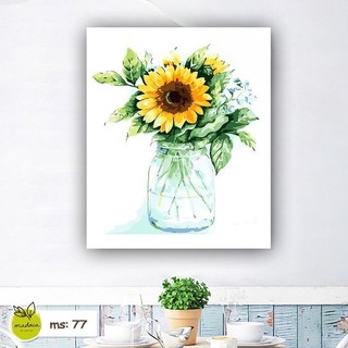 Tranh tô màu số hóa Madoca có khung 40x50cm Hoa hướng dương lọ thủy tinh T77